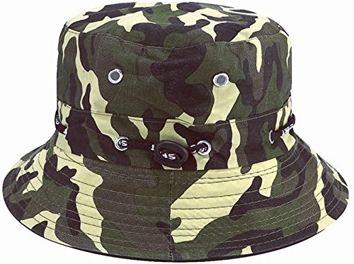 Sombrero de Pescador 56-58cm Algodón Suave y Tela de Poliéster Gorra de Sol Ancha a Prueba de Viento Unisex para Senderismo Camping Caza Viajar Pesca, Sombreros de Sol Ajustables, Camuflaje