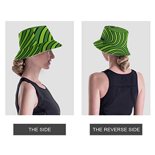 Sombreros de mujer Vigas abstractas Rayos radiales de impresión verde Sombreros para mujer Sombreros de cubo estampados unisex elegantes y ligeros para mujeres disponibles en todas las estaciones