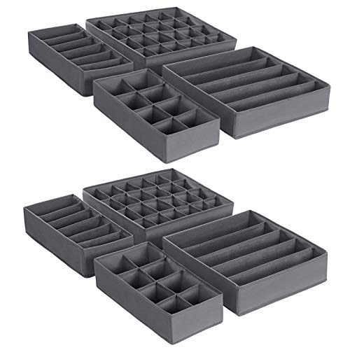 SONGMICS Organizador para Cajones con Compartimentos, Caja de Almacenaje Plegable, Organizador de Armario para Ropa Interior, Calcetines, Corbatas, Bufandas, Set de 8 Piezas, Gris RUS08GY