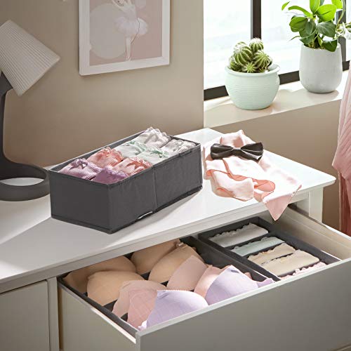 SONGMICS Organizador para Cajones con Compartimentos, Caja de Almacenaje Plegable, Organizador de Armario para Ropa Interior, Calcetines, Corbatas, Bufandas, Set de 6 Piezas, Gris RUS06GY