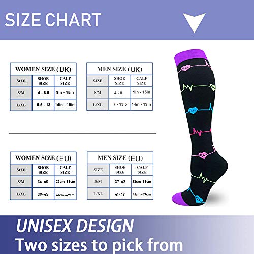 Sooverki Calcetines de compresión para Mujeres y Hombres 20-25 mmHg es el Mejor Graduado atlético, Correr, Volar, Viajar, Enfermeras 03-Multicolor-6 Pares L/XL