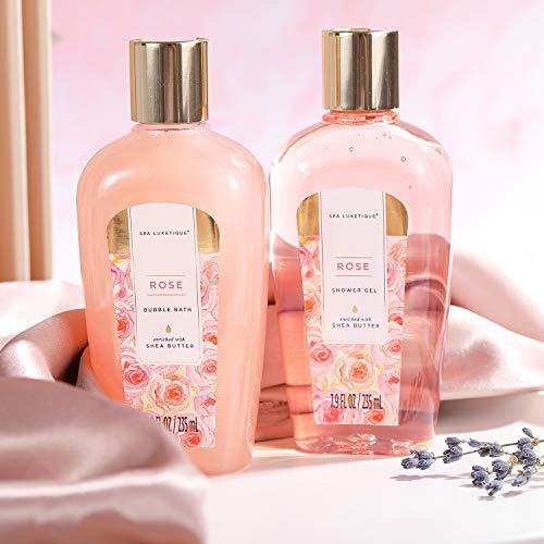 Spa Luxetique Set de Spa para el Hogar a Rosa, Set de Regalo de Baño, Regalos Pequeños para Mujer, Set de Baño y Ducha con 8 Piezas,Incluye Loción Corporal,Manteca Corporal, Bombas de Baño