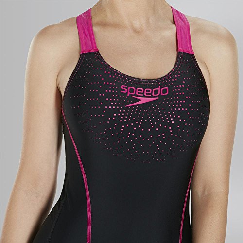 Speedo Gala Logo Medalist Bañador, Mujer, Negro (Black/Pink), 38 (ES 44)