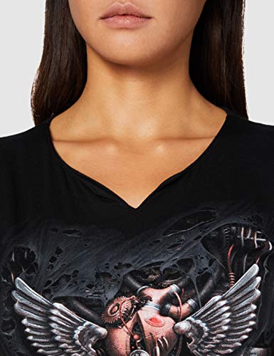 Spiral Direct Steam Punk Ripped-Stud Waist T-Shirt, Negro (Black 001), 44 (Talla del Fabricante: Large) para Mujer