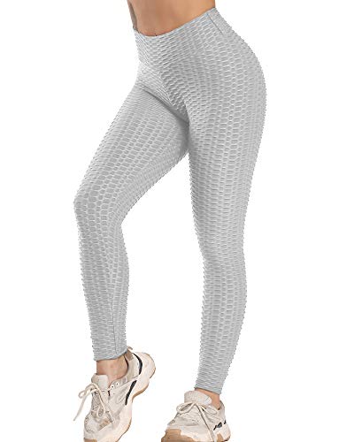 STARBILD Leggings de Fitness Mallas Pántalones Largos Deportivos Cintura Alta Elástico Control de Barriga para Mujer Yoga Gimnasio #Booty-Gris Claro L