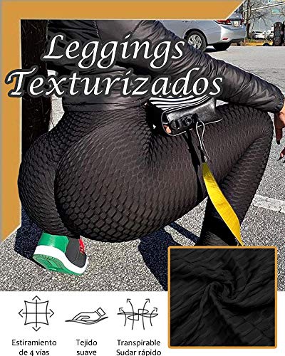 STARBILD Leggings de Fitness Mallas Pántalones Largos Deportivos Cintura Alta Elástico Control de Barriga para Mujer Yoga Gimnasio #Booty-Negro L