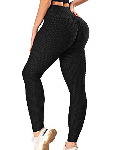 STARBILD Leggings de Fitness Mallas Pántalones Largos Deportivos Cintura Alta Elástico Control de Barriga para Mujer Yoga Gimnasio #Booty-Negro L