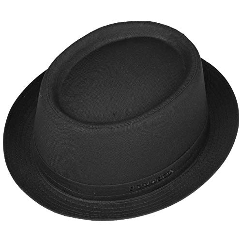 Stetson Athens Cotton Porkpie Sombrero Mujer/Hombre - Sombrero de Tela de algodón - Pork Pie Fabricado en Italia - Invierno/Verano - con Forro Interior - Negro 61 cm