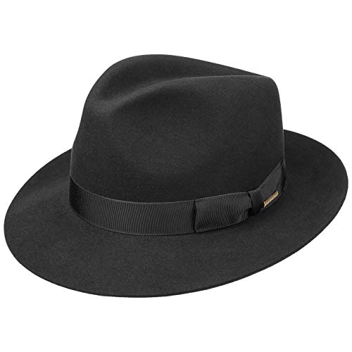 Stetson Sombrero Bogart Penn Mujer/Hombre - Made in The EU de Fieltro Pelo con Vuelta Forro, Banda Grosgrain Verano/Invierno - 58 cm Negro