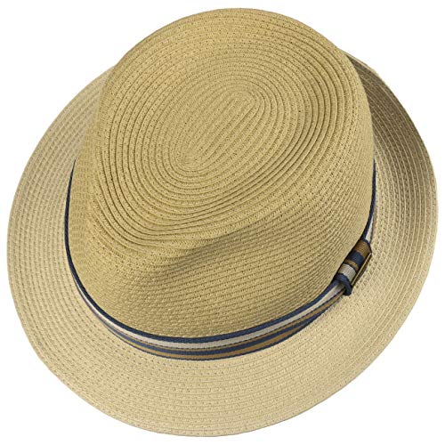 Stetson Sombrero de Paja Licano Toyo Trilby Hombre - Playa Sol con Banda Grosgrain Primavera/Verano - XL (60-61 cm) Beige