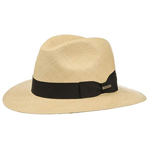 Stetson Sombrero Marcellus Panamá Hombre - Made in Ecuador de Verano Paja Panamá con Banda Grosgrain, Grosgrain Primavera/Verano - XL (60-61 cm) Natural