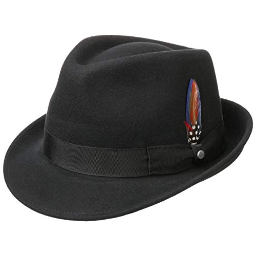 Stetson Trilby de Fieltro Elkader Mujer/Hombre - Sombrero Hombre Fedora con Banda Grosgrain Verano/Invierno - XL (60-61 cm) Negro