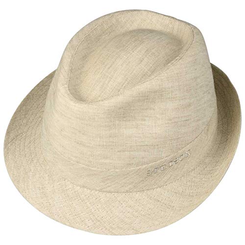 Stetson Trilby de Lino Geneva Mujer/Hombre - Made in Italy Sombrero Tela Verano Sol con Forro Primavera/Verano - 57 cm Beige