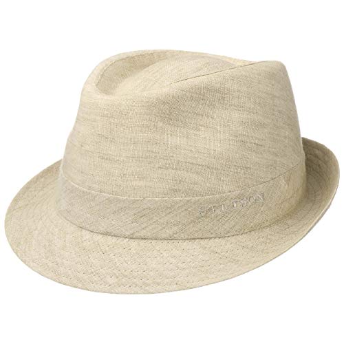 Stetson Trilby de Lino Geneva Mujer/Hombre - Made in Italy Sombrero Tela Verano Sol con Forro Primavera/Verano - 57 cm Beige