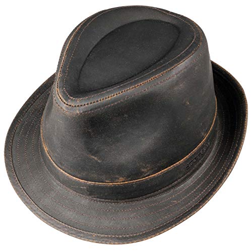 Stetson Trilby de Tela Odessa Hombre - Sombrero Oilskin Moda con Forro, Ribete, Ribete Verano/Invierno - M (56-57 cm) marrón