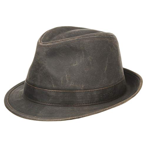 Stetson Trilby de Tela Odessa Hombre - Sombrero Oilskin Moda con Forro, Ribete, Ribete Verano/Invierno - M (56-57 cm) marrón