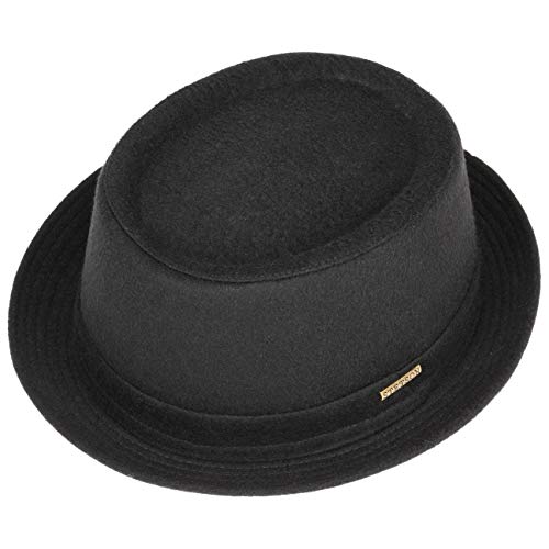 Stetson Wool Pork Pie Sombrero Hombre/Mujer - Sombrero de Fieltro Porkpie Made in Italy - Sombrero con Lana Virgen y Forro de algodón - Fedora Otoño/Invierno - Sombrero de Invierno Negro 55 cm