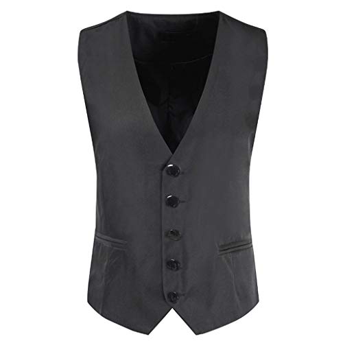 STRIR Elegante Chaleco Hombre Casual Negocio Ceremonia Boda Vestir Slim Fit Traje Blazers Sin Mangas (L, Gris)