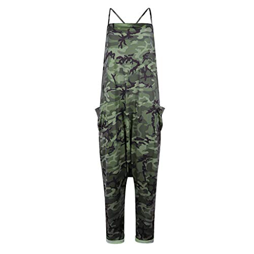 STRIR Mono Camuflaje Mujer Peto Tirantes Sin Espalda con Bolsillos Baggy Mono de Pantalones Largos Pantalones Harem Anchos Mamelucos Casual Moda Tiras Fiesta (S, Verde)