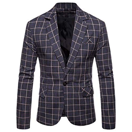 STRIR Trajes Hombre Chaquetas Raya a Cuadros Casual Un Botón Apto Fit Suit Traje Blazer Abrigo Tops Fiesta Chaqueta Esmoquin Estampada Manga Larga Cardigan (XL, Gris)