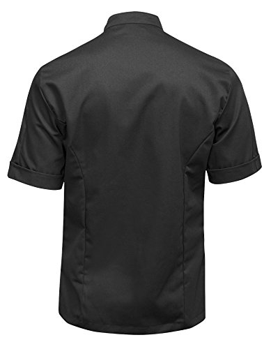 strongAnt® - Chaqueta Cocinero de Manga Corta. Uniforme de Chef Hombre. Ropa de Cocina. Tela de algodón/Tencel - Estilo Delgado, Ajuste Delgado - Hecho en EU - Noir XL