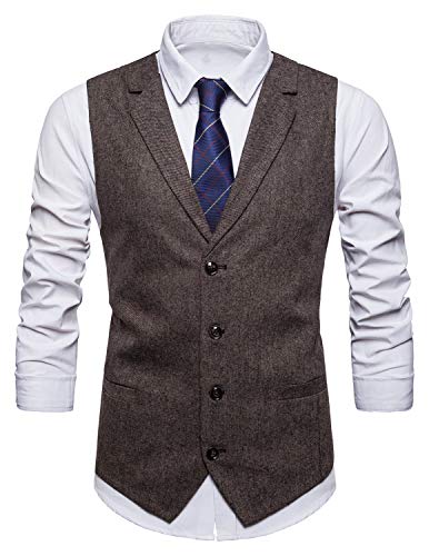 STTLZMC Chaleco Traje Hombre Sin Mangas Retro Tweed Vestir Banquete Ceremonia Casual V-Neck Blazers,Gris,Large