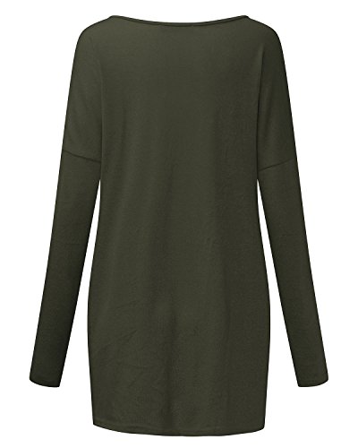 Style Dome Jerseys Mujer Largos Cuello V Manga Sudadera Casual Tops Blusa Camiseta Pull-Over Suéter Verde Militar XXL