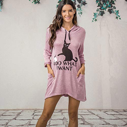 Sudadera con Capucha Cortas para Mujer Adolescentes Chicas Irregular Estampado Orejas de Gato Otoño-Invierno Jersey Manga Larga Suéter Abrigo Hoodie Pullover riou