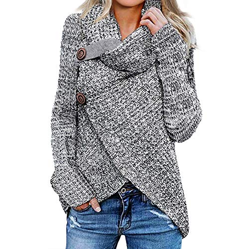 Sudadera de Mujer Básica Knit Love Suéter Moda O-Cuello Otoño Invierno de Gran tamaño Chaqueta de Deporte de los Deportes Manga Larga Irregular Jerséis riou