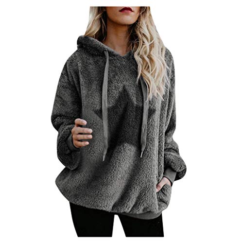 Sudadera Mujer Caliente y Esponjoso Felpa Estampada De Manga Larga Chaqueta con Capucha Jersey de Bolsillo Mujer Otoño-Invierno Talla Grande Hoodie Pullover Abrigo riou