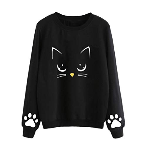 Sudadera Mujer Gato Camiseta Blusa de Otoño e Invierno de Manga Larga con Cuello Redondo Sudaderas Mujer Invierno Tumblr y Originals en Rebajas y Baratas