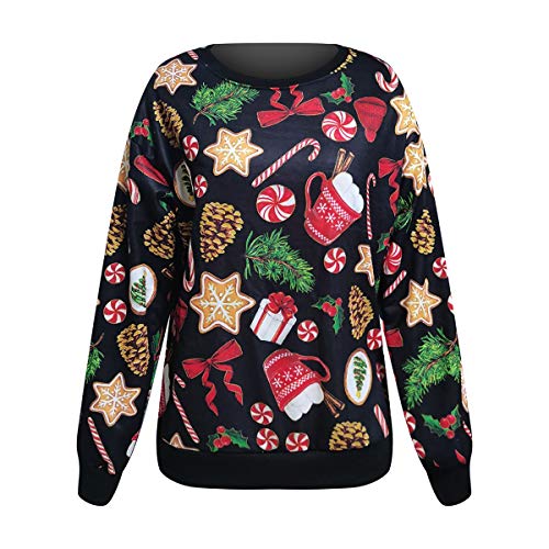 Sudadera Navidad Sudaderas Navideñas Mujer Jersey Navideño Pullover Navidad Jerseys Navideños Mujer Talla Grande Jersey Feo Arbol Navidad Frikis Chica Tallas Grandes Christmas Jumper Navidad Negro M