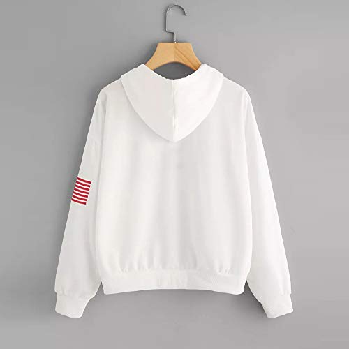 Sudaderas Adolescentes Chicas, Fossen Sudaderas Mujer Tumblr con Capucha - Emoticon Estampado Camiseta Blusa Tops de Manga Larga (Blanco~USA Patrón de Bandera, S)