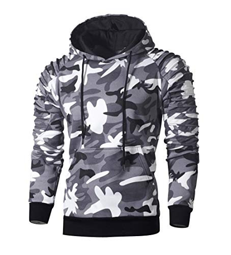 Sudaderas con Capucha Hombre Deportivas Sudadera Camuflaje Larga Basicas Oversize Hoodies Sudaderas con Gorro Lisas Largas Casual Anchas Chico Chandal Jersey Capucha Caballero Militar Invierno Gris