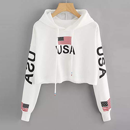 Sudaderas Cortas Adolescentes Chicas - Invierno Mujer Manga Larga Sudaderas con Capucha, Carta Brooklyn en el Pecho (Blanco - USA, Medium)