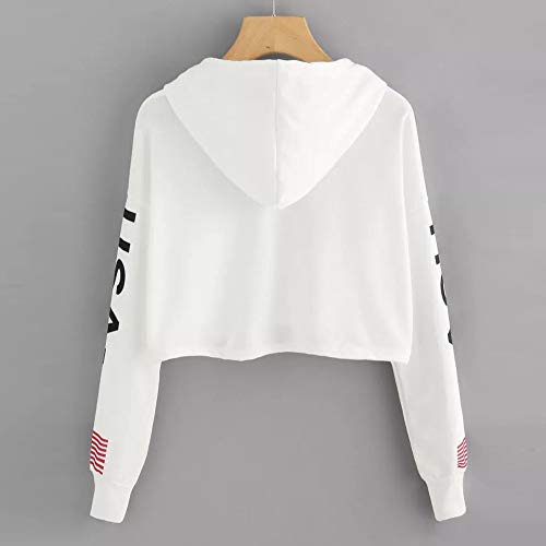 Sudaderas Cortas Adolescentes Chicas - Invierno Mujer Manga Larga Sudaderas con Capucha, Carta Brooklyn en el Pecho (Blanco - USA, Medium)