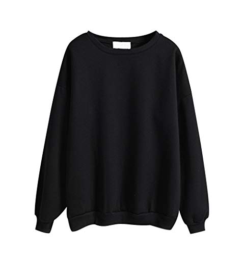 Sudaderas Mujer sin Capucha Sudaderas Lisas Chicas Sudadera Oversize Mujer Tallas Grandes Casual Sudadera Manga Larga Cuello Redondo Basicas Anchas Juveniles Chica Invierno Pullover Simples Negro S