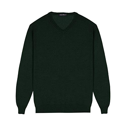 Sueter Hombre 100% Lana Merino/Jersey con Cuello de Pico de Manga Larga/Ropa de Hombres Fabricada en España/Tallas Grandes (Verde, L)