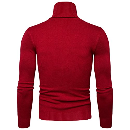 Suéter para Hombre Cuello Alto Jersey de Punto Básico Manga Larga de Color Liso