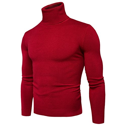 Suéter para Hombre Cuello Alto Jersey de Punto Básico Manga Larga de Color Liso