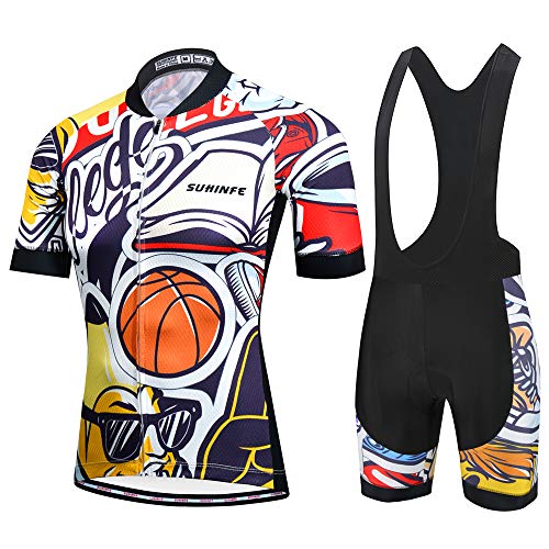 SUHINFE Traje Ciclismo Hombre para Verano, Ciclismo Maillot y Culotte Ciclismo Culote Bicicleta con 5D Gel Pad para Deportes al Aire Libre Ciclo Bicicleta, 5XL