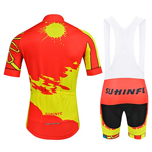 SUHINFE Traje Ciclismo Hombre para Verano, Ciclismo Maillot y Culotte Ciclismo Culote Bicicleta con 7D Gel Pad para Deportes al Aire Libre Ciclo Bicicleta, Bandera de España, S