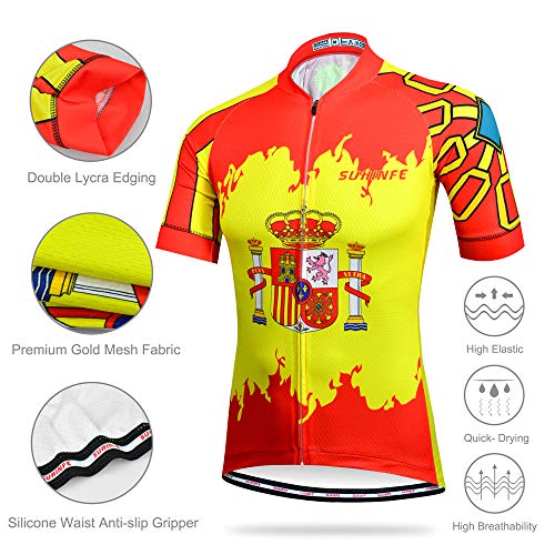 SUHINFE Traje Ciclismo Hombre para Verano, Ciclismo Maillot y Culotte Ciclismo Culote Bicicleta con 7D Gel Pad para Deportes al Aire Libre Ciclo Bicicleta, Bandera de España, S