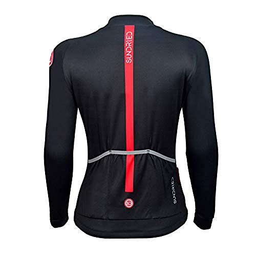 Sundried Ciclo Mujer de Manga Larga de Ciclo Jersey Ropa de la Ropa de la Bici del Camino y Bicicletas de Montaña (Negro, S)