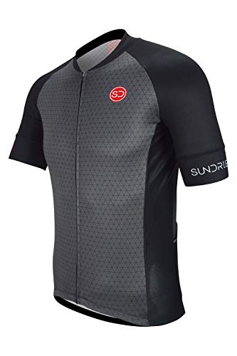 Sundried Jersey de Ciclo para Hombre Manga Corta Profesional Bicicleta de Carretera y de montaña de Ropa de la Bici (XL, Negro)