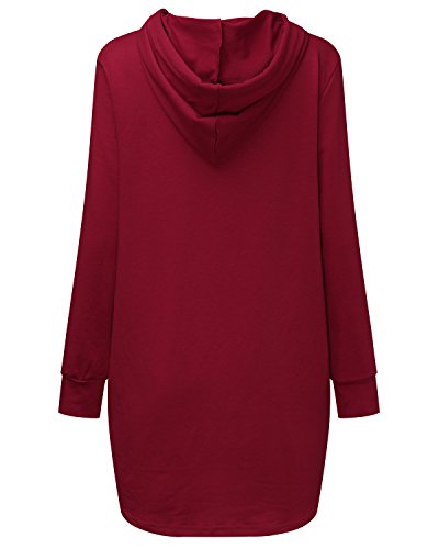 SUNNYME Mujer Sudaderas con Capucha Largas Casual Manga Larga con Capucha Sudaderas Blusas Otono Invier Rojo S