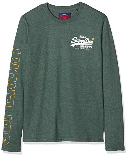 Superdry Vintage Logo Linear LS tee Camisa Manga Larga, Verde (Enamel Green Marl Gpp), L para Hombre