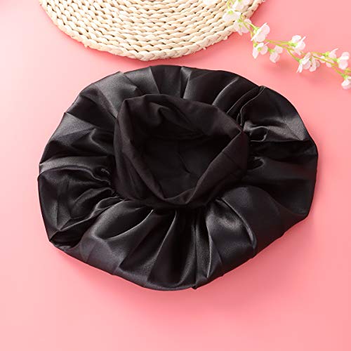 SUPVOX Sombrero de Gorro de Dormir de satén Gorro de Noche Sombrero de Pelo Largo Sombrero de Gorro de Pelo de Noche para Mujeres niñas - Negro (56-58cm)