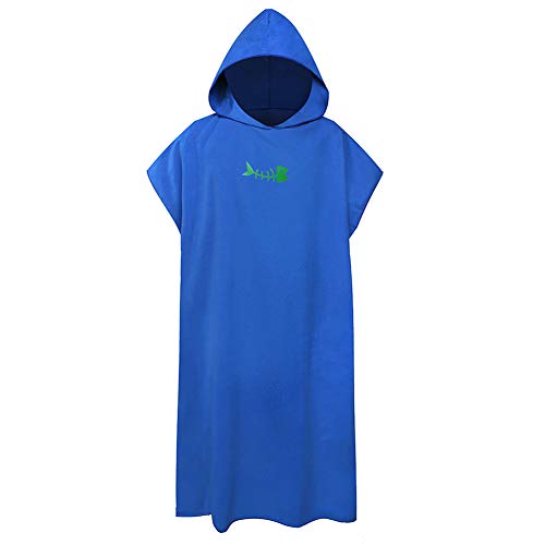 Surf Poncho Albornoz Cambiar con Capucha, Toalla Túnica, Grueso Secado Rápido Microfibra Traje de Buceo Toalla, Absorbente Baño Túnica para Hombre Mujer Piscina/Natación - Mediana Azul, 110 * 80cm