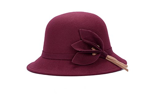 swall owuk Mujer Chica Sombrero de fieltro lana Hipster Retro Bowler Gorro Hats rojo granate